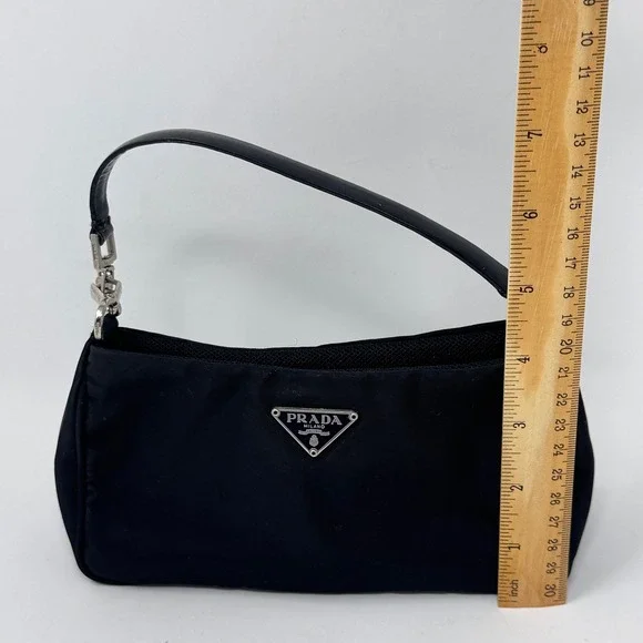 Prada Vintage Tessuto Nylon Mini Shoulder Bag Black Y2K 90s Hobo